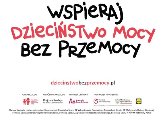 zdjęcie przedstawia grafikę z napisem: wspieraj dzieciństwo mocy bez przemocy